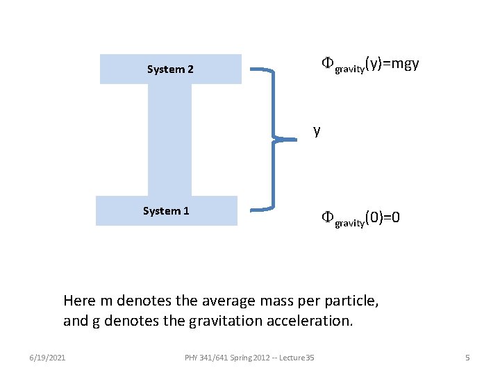 Fgravity(y)=mgy System 2 y System 1 Fgravity(0)=0 Here m denotes the average mass per