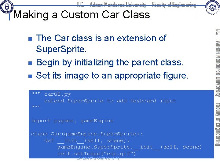Making a Custom Car Class n n n The Car class is an extension