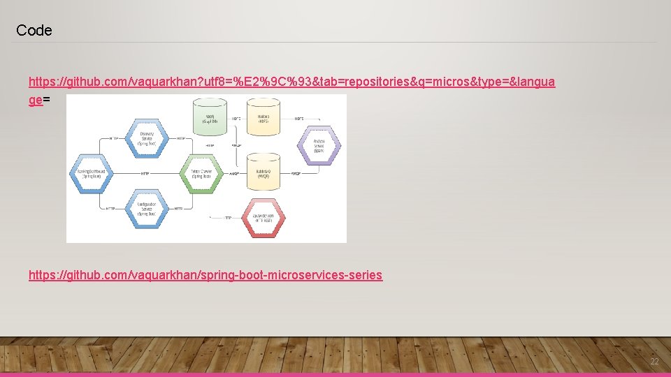 Code https: //github. com/vaquarkhan? utf 8=%E 2%9 C%93&tab=repositories&q=micros&type=&langua ge= https: //github. com/vaquarkhan/spring-boot-microservices-series 22 Code https: //github. com/vaquarkhan? utf 8=%E 2%9 C%93&tab=repositories&q=micros&type=&langua ge= https: //github. com/vaquarkhan/spring-boot-microservices-series 22