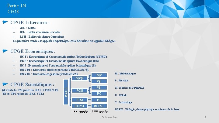 Partie 1/4 CPGE Littéraires : – A/L : Lettre – B/L : Lettre et