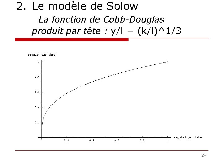 2. Le modèle de Solow La fonction de Cobb-Douglas produit par tête : y/l