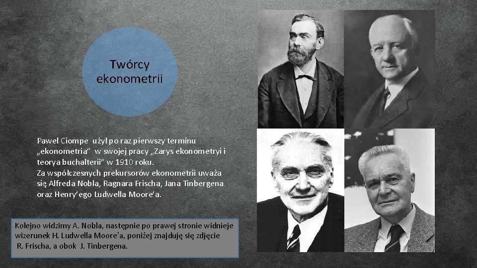 Twórcy ekonometrii Paweł Ciompe użył po raz pierwszy terminu „ekonometria” w swojej pracy „Zarys