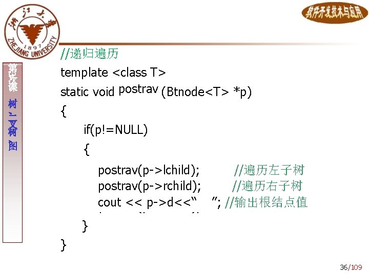 //递归遍历 template <class T> intrav (Btnode<T> *p) static void postrav pretrav 树 、 二