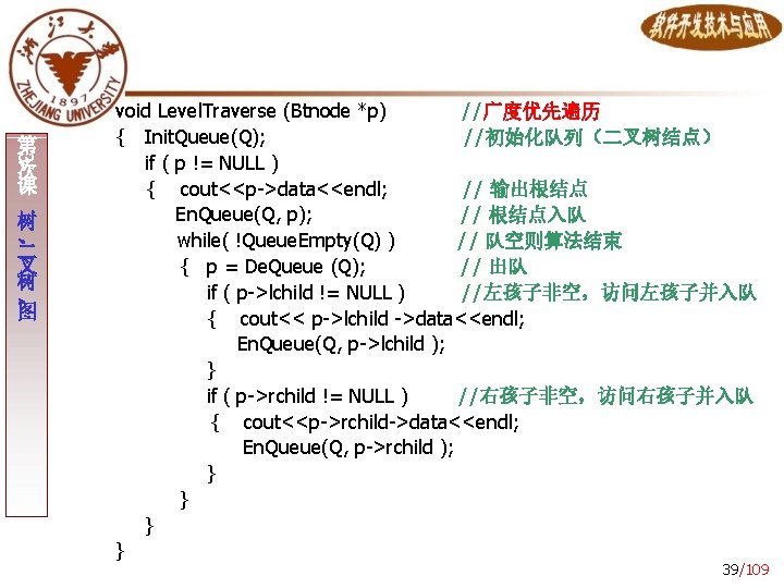 3 第 次 课 树 、 二 叉 树 、 图 void Level. Traverse