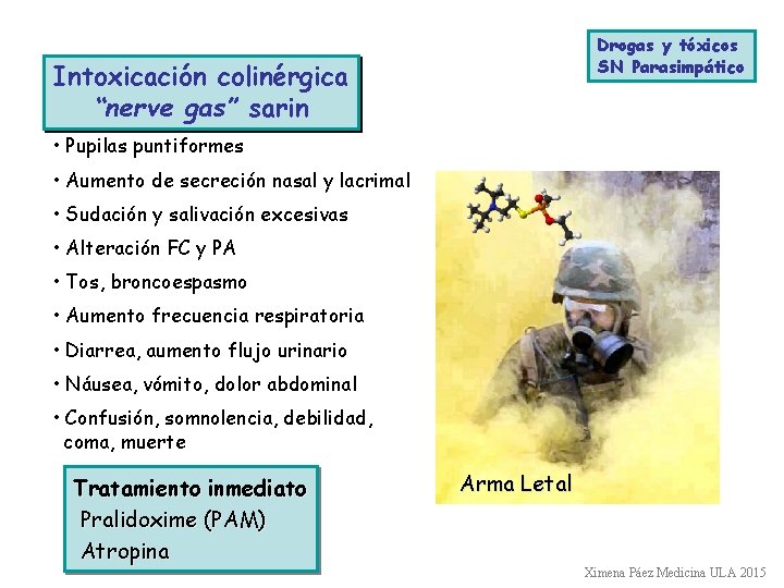 Drogas y tóxicos SN Parasimpático Intoxicación colinérgica “nerve gas” sarin • Pupilas puntiformes •