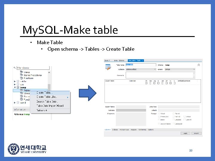 My. SQL-Make table • Make Table • Open schema -> Tables -> Create Table