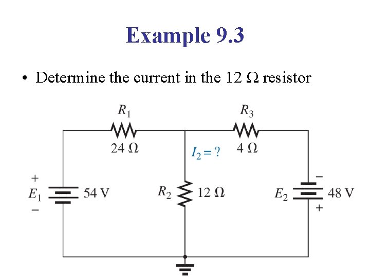 Example 9. 3 • Determine the current in the 12 Ω resistor 