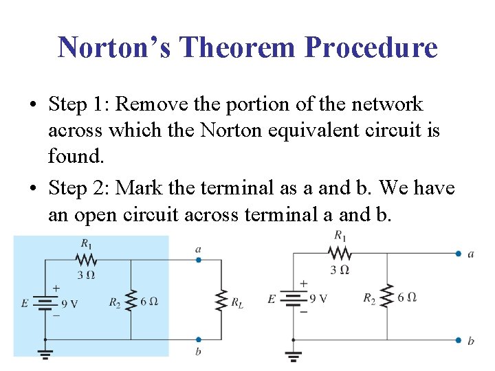 Norton’s Theorem Procedure • Step 1: Remove the portion of the network across which