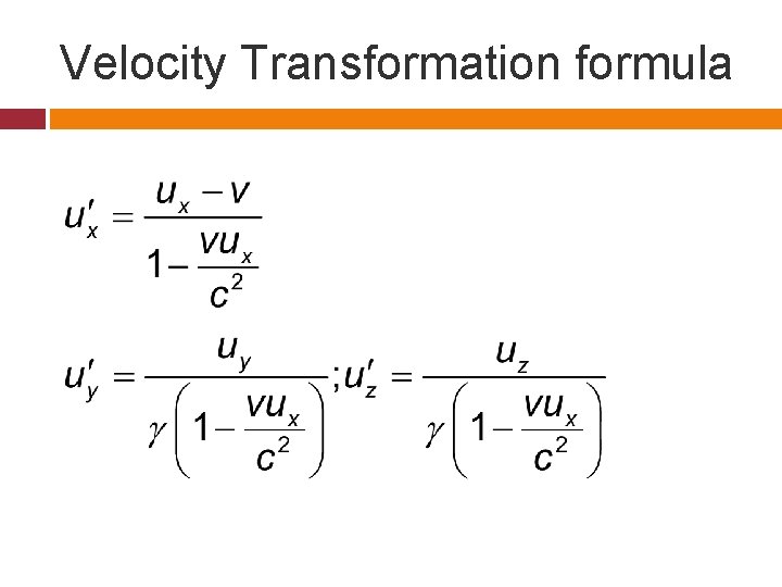 Velocity Transformation formula 