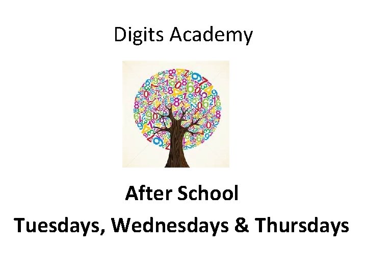 Digits Academy After School Tuesdays, Wednesdays & Thursdays 