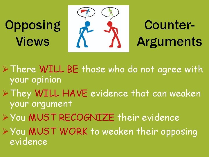 Opposing Views Counter. Arguments Ø There WILL BE those who do not agree with