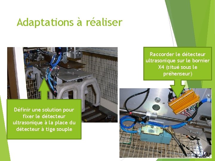 Adaptations à réaliser Raccorder le détecteur ultrasonique sur le bornier X 4 (situé sous