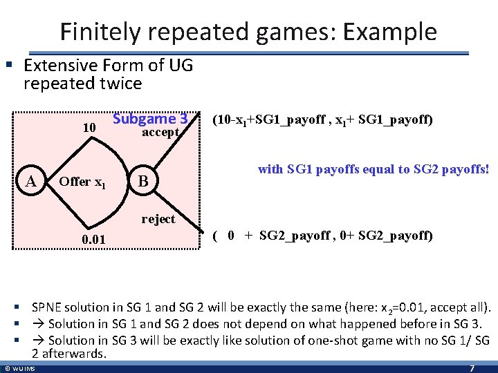 Finitely repeated games: Example § Extensive Form of UG repeated twice 10 A Offer