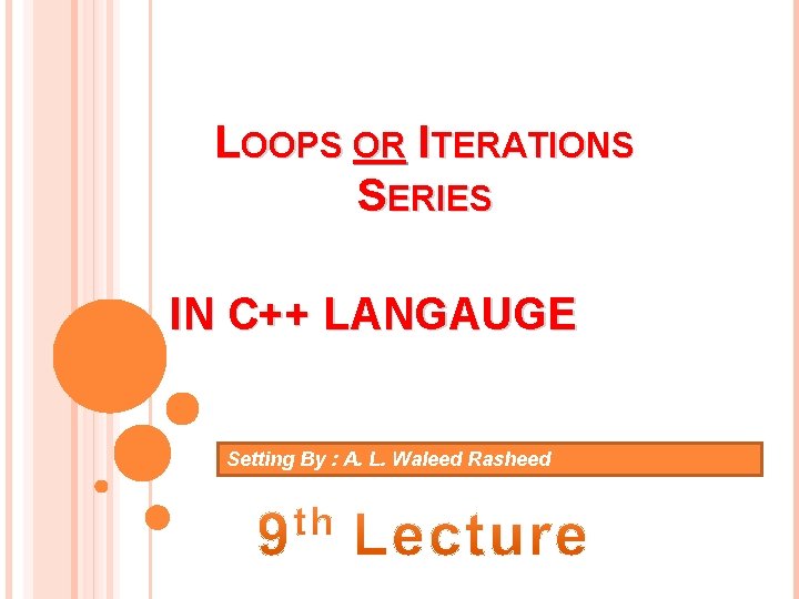 LOOPS OR ITERATIONS SERIES IN C++ LANGAUGE Setting By : A. L. Waleed Rasheed