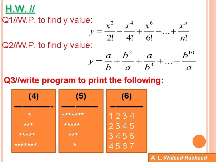 H. W. // Q 1//W. P. to find y value: Q 2//W. P. to