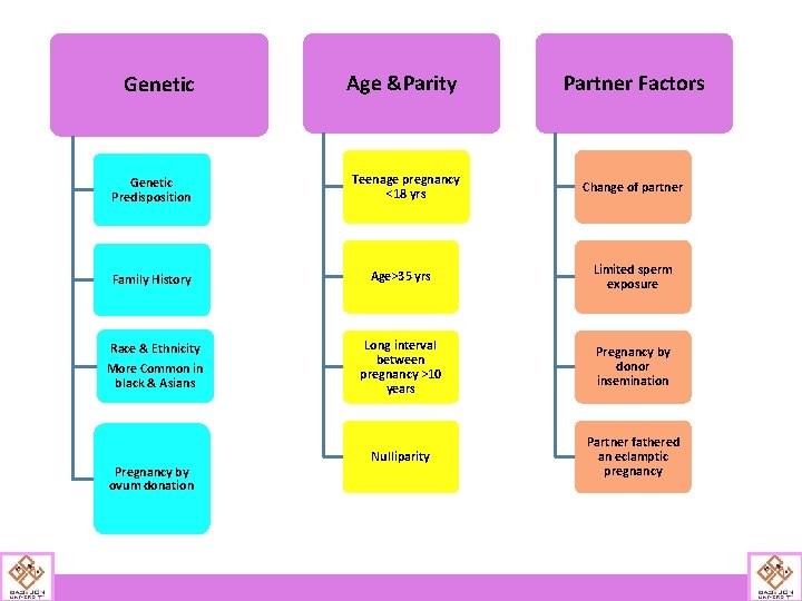 Genetic Age &Parity Genetic Predisposition Teenage pregnancy <18 yrs Partner Factors Change of partner
