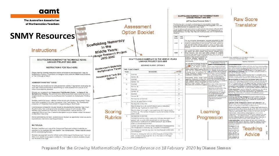 SNMY Resources Prepared for the Growing Mathematically Zoom Conference on 18 February 2020 by