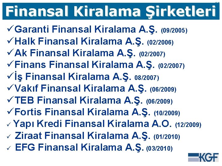 35 Finansal Kiralama Şirketleri üGaranti Finansal Kiralama A. Ş. (09/2005) üHalk Finansal Kiralama A.