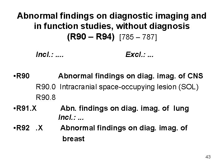 Abnormal findings on diagnostic imaging and in function studies, without diagnosis (R 90 –