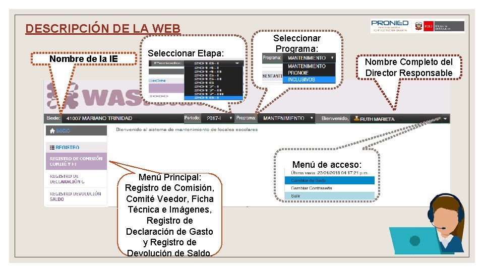 DESCRIPCIÓN DE LA WEB Nombre de la IE Seleccionar Etapa: Seleccionar Programa: Nombre Completo