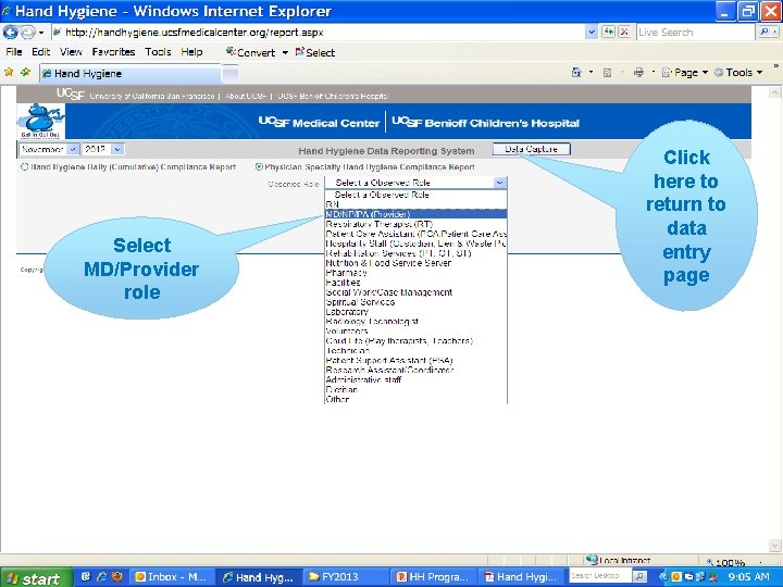Select MD/Provider role Click here to return to data entry page 13 