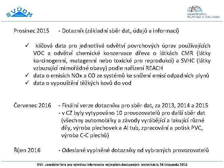 Prosinec 2015 - Dotazník (základní sběr dat, údajů a informací) ü klíčová data pro