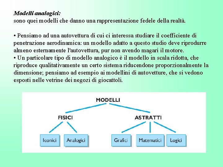 Modelli analogici: sono quei modelli che danno una rappresentazione fedele della realtà. • Pensiamo
