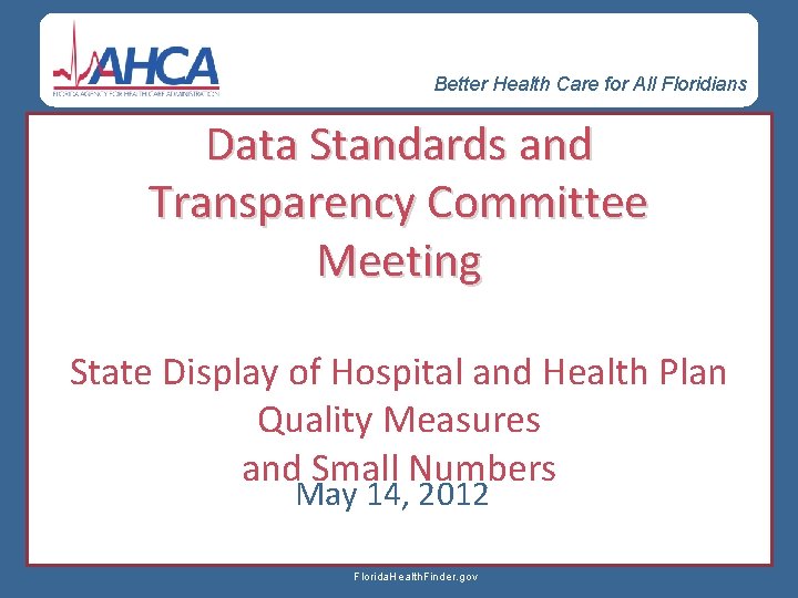 Better Health Care for All Floridians Data Standards and Transparency Committee Meeting State Display