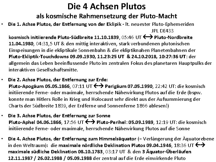 Die 4 Achsen Plutos als kosmische Rahmensetzung der Pluto-Macht • Die 1. Achse Plutos,