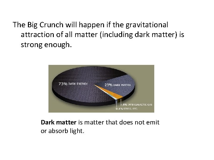 The Big Crunch will happen if the gravitational attraction of all matter (including dark