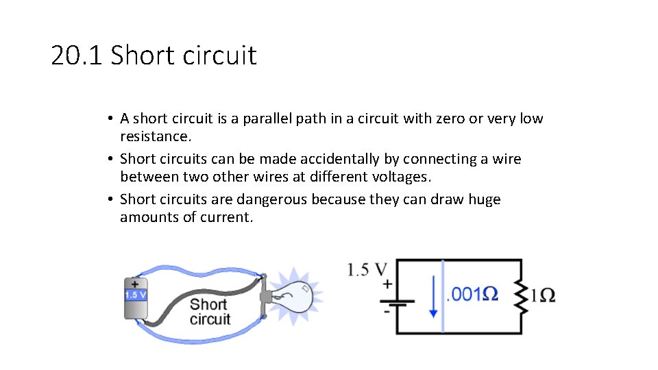 20. 1 Short circuit • A short circuit is a parallel path in a