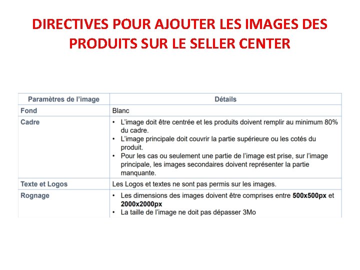 DIRECTIVES POUR AJOUTER LES IMAGES DES PRODUITS SUR LE SELLER CENTER 