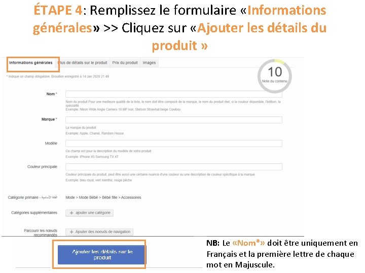 ÉTAPE 4: Remplissez le formulaire «Informations générales» >> Cliquez sur «Ajouter les détails du