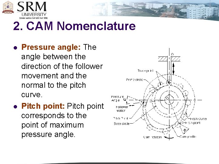 2. CAM Nomenclature l l Pressure angle: The angle between the direction of the