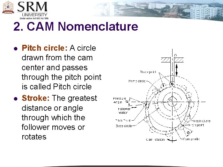 2. CAM Nomenclature l l Pitch circle: A circle drawn from the cam center