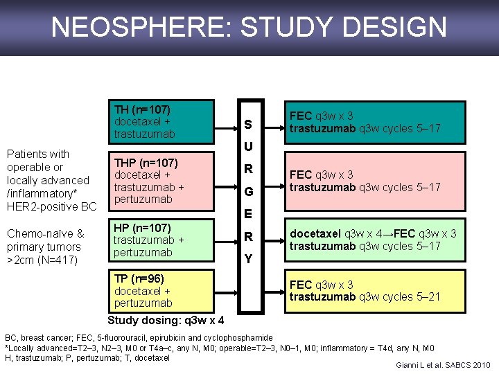 NEOSPHERE: STUDY DESIGN TH (n=107) docetaxel + trastuzumab Patients with operable or locally advanced