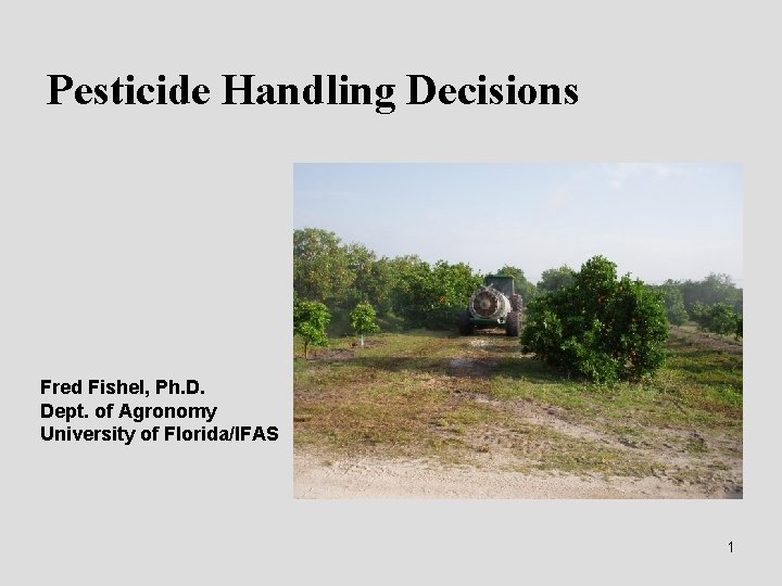 Pesticide Handling Decisions Fred Fishel, Ph. D. Dept. of Agronomy University of Florida/IFAS 1