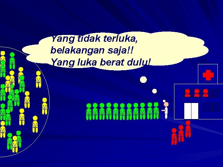 Yang tidak terluka, belakangan saja!! Yang luka berat dulu! 