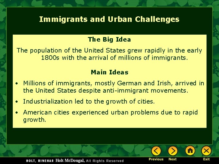 Immigrants and Urban Challenges The Big Idea The population of the United States grew