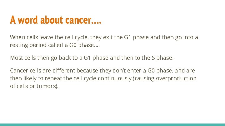 A word about cancer…. When cells leave the cell cycle, they exit the G