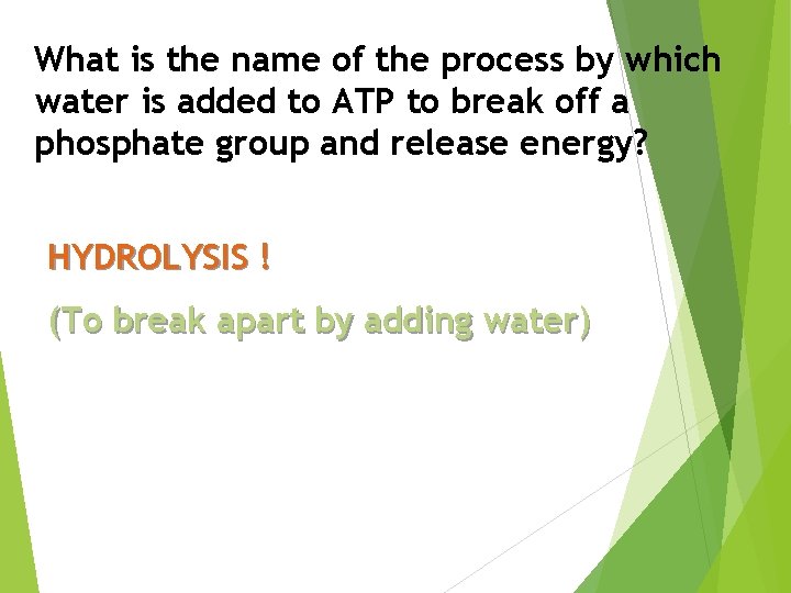 What is the name of the process by which water is added to ATP