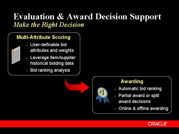 Evaluation & Award Decision Support Make the Right Decision Multi-Attribute Scoring – User-definable bid