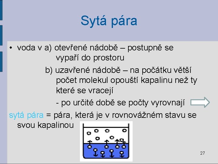 Sytá pára • voda v a) otevřené nádobě – postupně se vypaří do prostoru