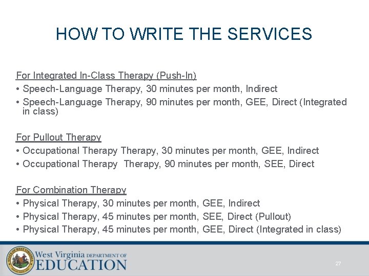 HOW TO WRITE THE SERVICES For Integrated In-Class Therapy (Push-In) • Speech-Language Therapy, 30 HOW TO WRITE THE SERVICES For Integrated In-Class Therapy (Push-In) • Speech-Language Therapy, 30