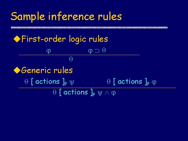 Sample inference rules First-order logic rules Generic rules [ actions ]P 