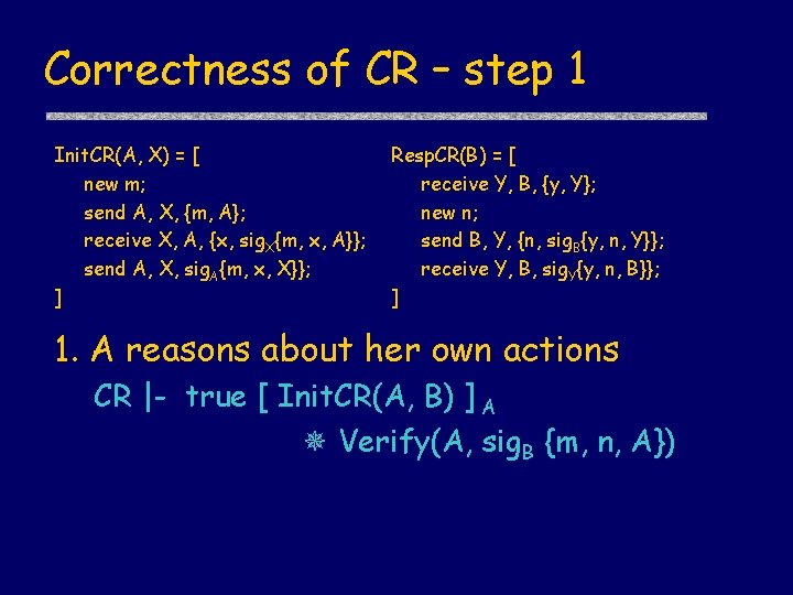 Correctness of CR – step 1 Init. CR(A, X) = [ new m; send