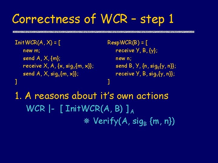 Correctness of WCR – step 1 Init. WCR(A, X) = [ new m; send