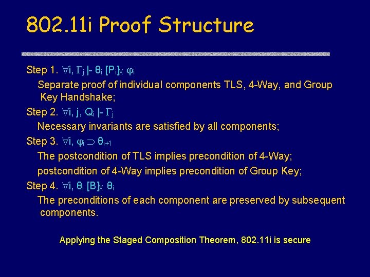 802. 11 i Proof Structure Step 1. i, j |- θi [Pi]X i Separate