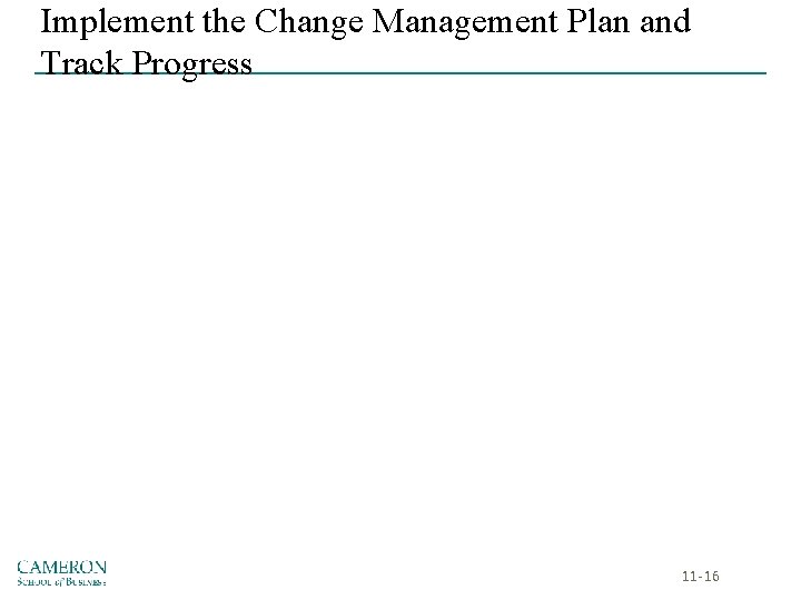 Implement the Change Management Plan and Track Progress 11 -16 