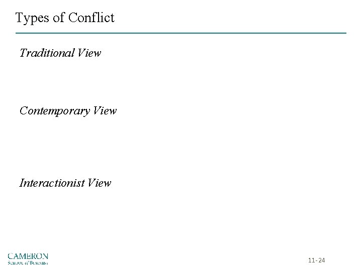 Types of Conflict Traditional View Contemporary View Interactionist View 11 -24 